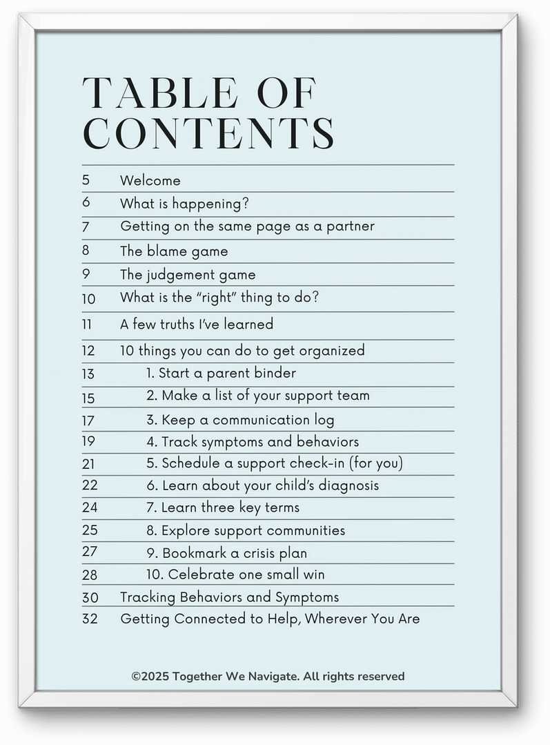 Table of Contents (1) for the Overwhelmed to Organized Guide to show