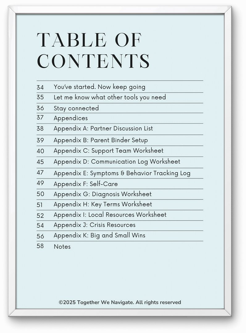 Table of Contents (2) for Overwhelmed to Organized Guide.